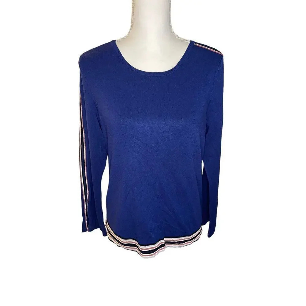 Alfani Women’s Medium Blue Striped Bell Sleeve Pullover Sweater